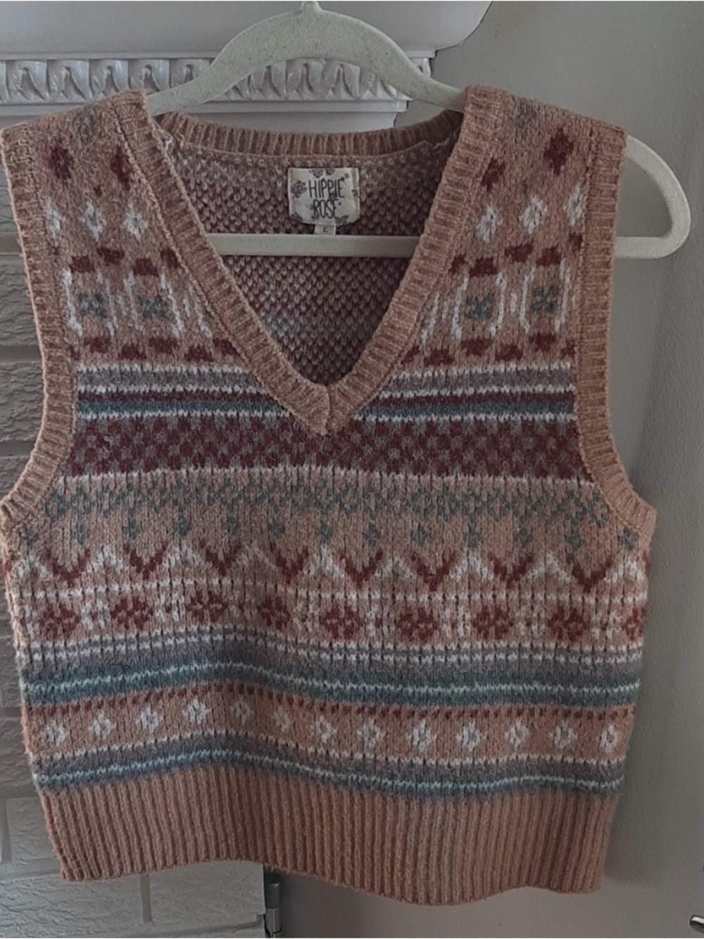 Hippie Rose Peach Multi-Pattern V-Neck Sweater Vest